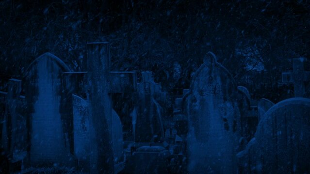 Light Snowfall On Graves At Night
