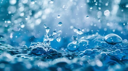 Blue Water Drops in Motion