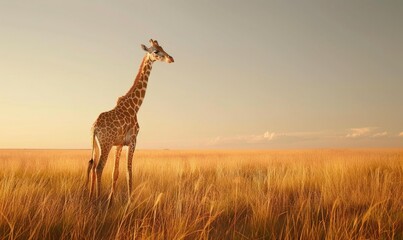 Obraz premium Giraffe looking towards the horizon, savannah setting