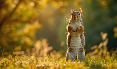 Squirrel standing on hind legs looking around