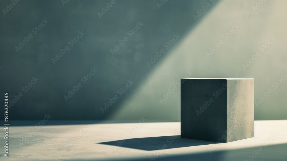 Poster a minimalist composition with a single digital block casting a long shadow, perfect for a tech start