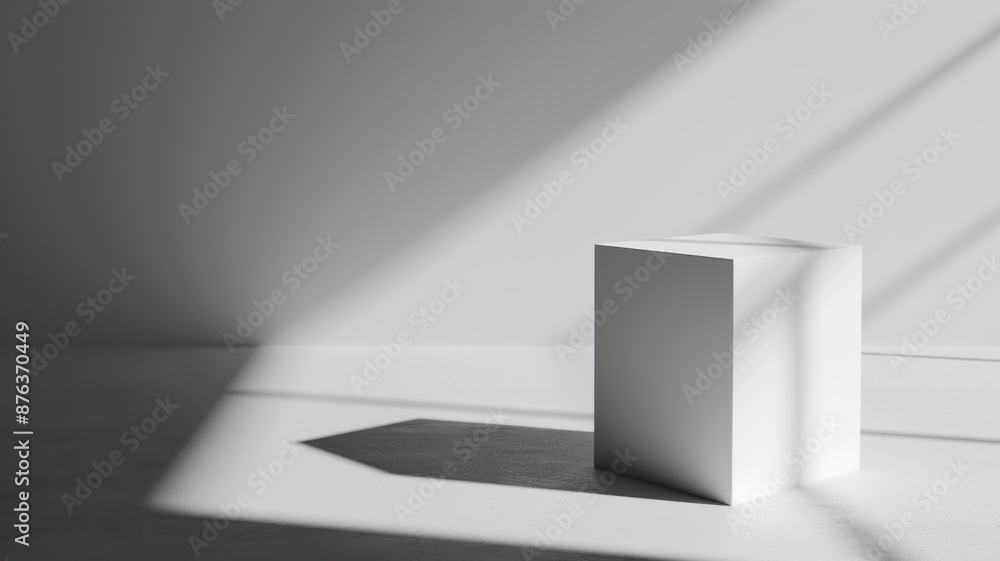 Poster a minimalist composition with a single digital block casting a long shadow, perfect for a tech start