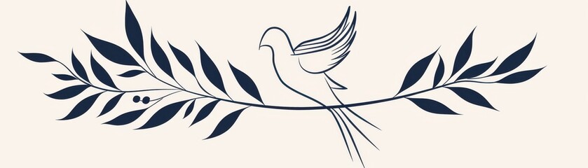 Fototapeta premium A minimalist line art drawing of a peace dove carrying an olive branch, a universal symbol of peace and harmony