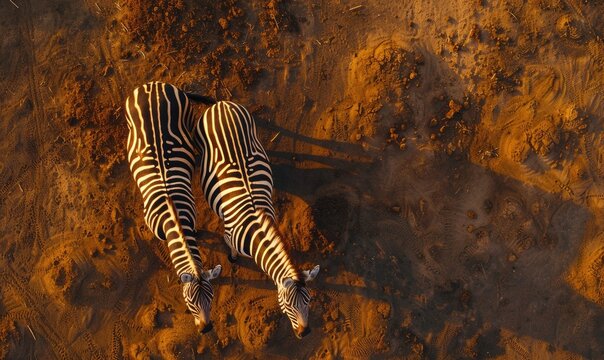 Top view of a zebra pair standing side by side - Powered by Adobe