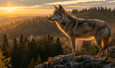 Wolf standing on a rocky outcrop