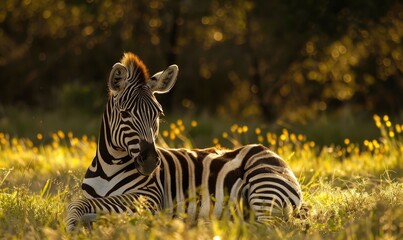 Zebra lying down in the grass, resting