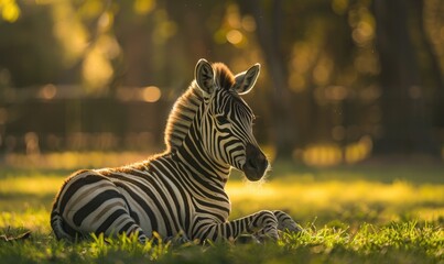 Zebra lying down in the grass, resting