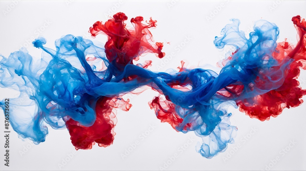 Poster abstract ink flow in water, a vibrant abstract artwork capturing the dynamic flow of red and blue in