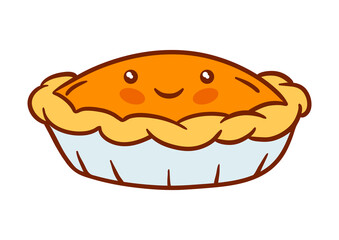 Pumpkin pie kawaii character. Delicious cute autumn baked goods.
