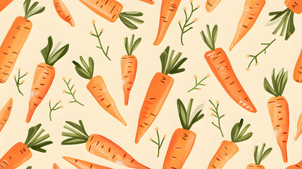 Carrot pattern drawn naturally. A playful seamless pattern dotted with whimsically drawn carrots