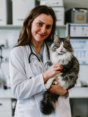 veterinarian holding a fluffy cat