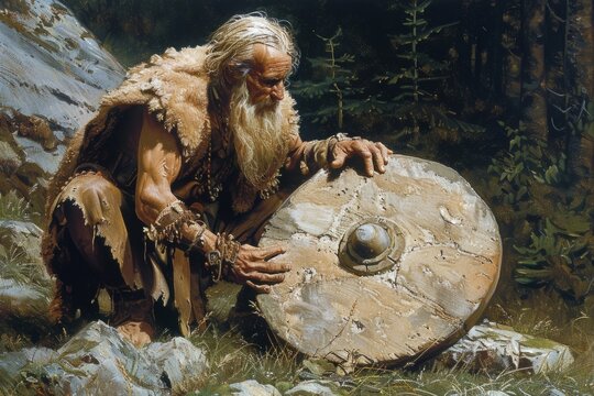 Prehistoric caveman invents a wheel