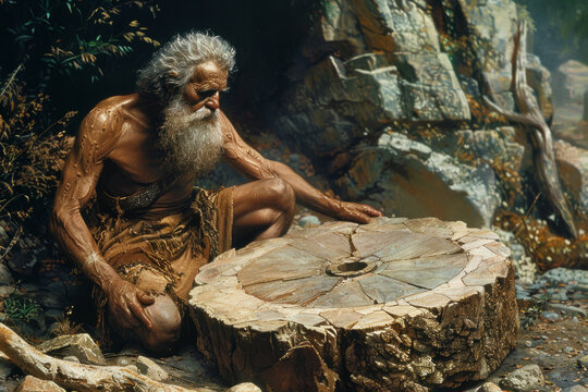 Primitive man and the wheel, technology development