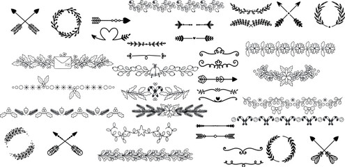 Line dividers. Decorative swirl text separators, vintage divider. Victorian flourishes line calligraphic swirly filigree decoration editable stroke vector set	
