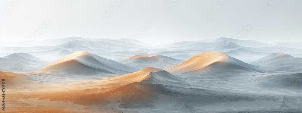 Poster simple pencil drawing of minimalist view of rolling desert dunes with soft lines.