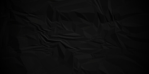 Dark black wrinkly backdrop paper background. panorama craft wrinkly paper texture background, crumpled pattern texture.	

