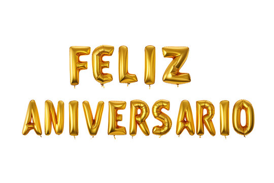 Bal&otilde;es dourados de Feliz Anivers&aacute;rio isolado em fundo transparente 