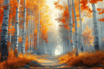 autumn forest in the morning