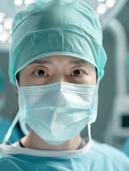 Medical professional performing a complex operation in a hightech operating room, realistic, bright lighting, focused expressions