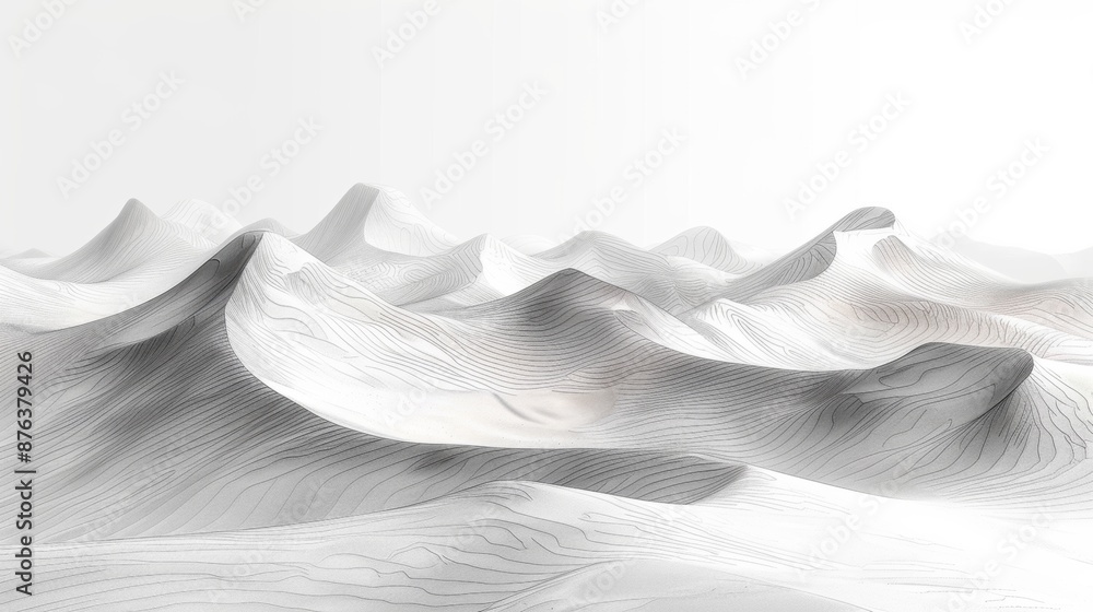Poster simple pencil drawing of minimalist view of rolling desert dunes with soft lines.