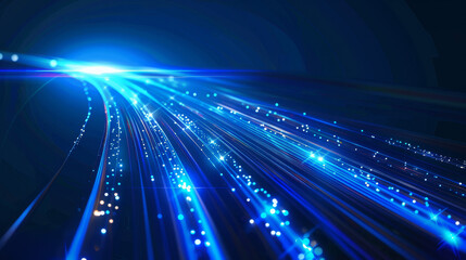 Blue light streaks, fiber optic strands, and speed lines create a futuristic background suitable for depicting 5G or 6G technology and wireless data transmission.