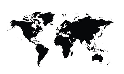 World map isolated .black color style. for website layouts, background, education, precise, customizable, Travel worldwide, map silhouette backdrop, earth geography, political.