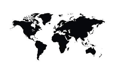 World map isolated .black color style. for website layouts, background, education, precise, customizable, Travel worldwide, map silhouette backdrop, earth geography, political.