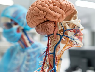 Nervous system study with detailed anatomical models, realistic, lab setting