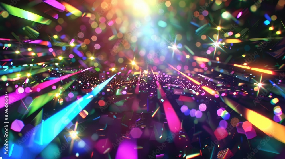 Poster abstract geometric background with multicolored lights and lens flare