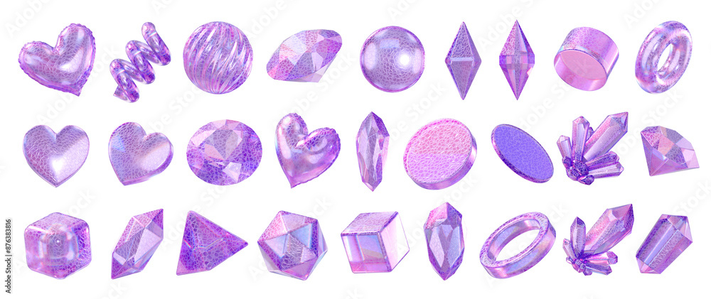 Poster crystal collection element for design pack isolated background 3d rendering