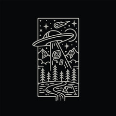 The UFO phenomenon invades the earth in a fun and line art style