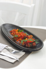 Red pepper baked on grill. Roasted pepper appetizer