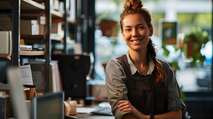 Fototapeta premium &nbsp;a happy confident successful person working in own workplace