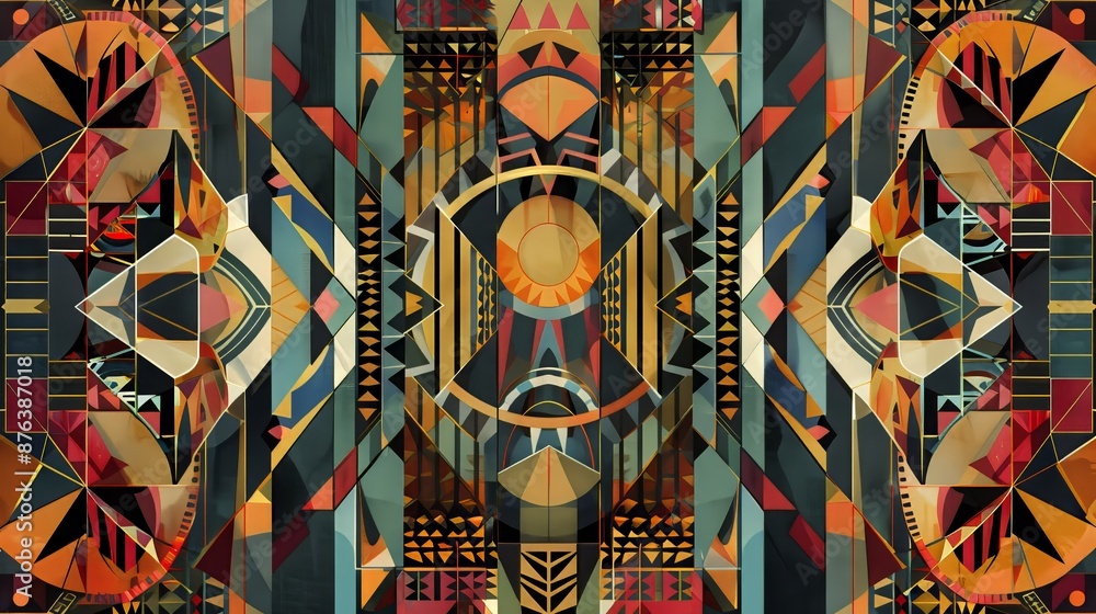 Poster geometric textiles with detailed patterns and vibrant colors, perfect for adding elegance to any spa