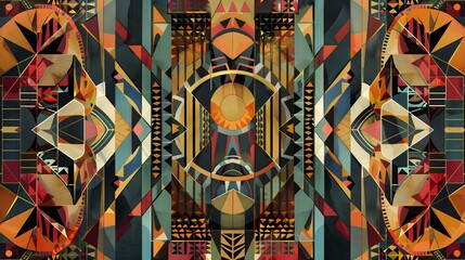 Fototapeta premium Geometric textiles with detailed patterns and vibrant colors, perfect for adding elegance to any space.