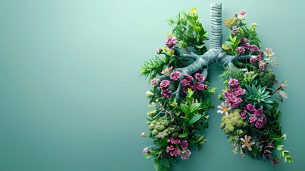 healthy lungs full of verdant foliage and flowers. Allergies, asthma. The harm of smoking to humans. concept of healthy lungs people