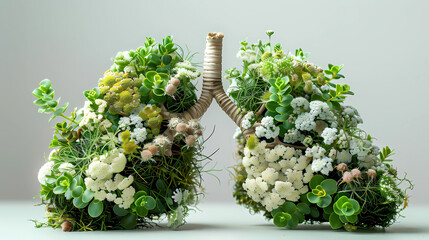 healthy lungs full of verdant foliage and flowers. Allergies, asthma. The harm of smoking to humans. concept of healthy lungs people