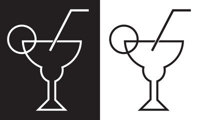 Cocktail drink glass icon isolated on black and white background. EPS 10