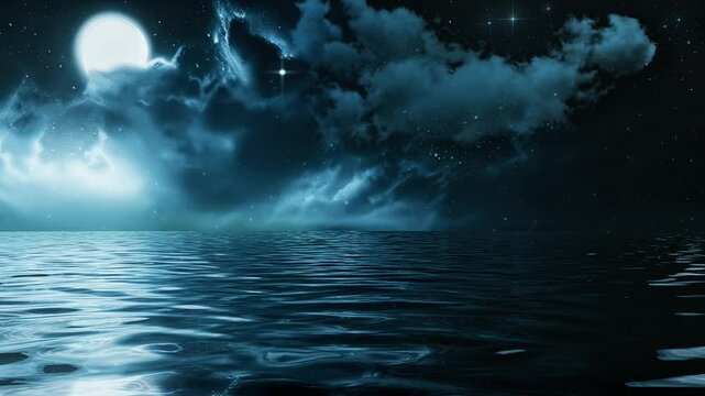 Abstract Sea Ocean Seascape in a Mistycal Night - Loop Fantasy Background Animation V3