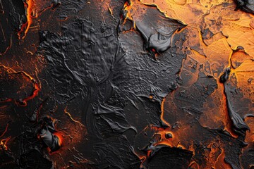 Abstract background in black and orange with metallic foil texture