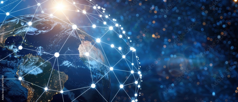 Aufkleber global network connectivity concept. an illustration showing the earth from space with connected poi