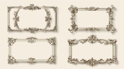 Set of four elegant vintage frames with corner decorations exclusive rectangle vignettes hand drawn design elements for various uses