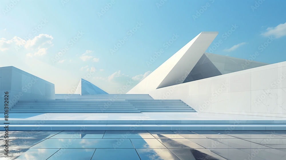 Poster geometric architecture features clean lines and sharp angles, creating a modern, minimalist aestheti