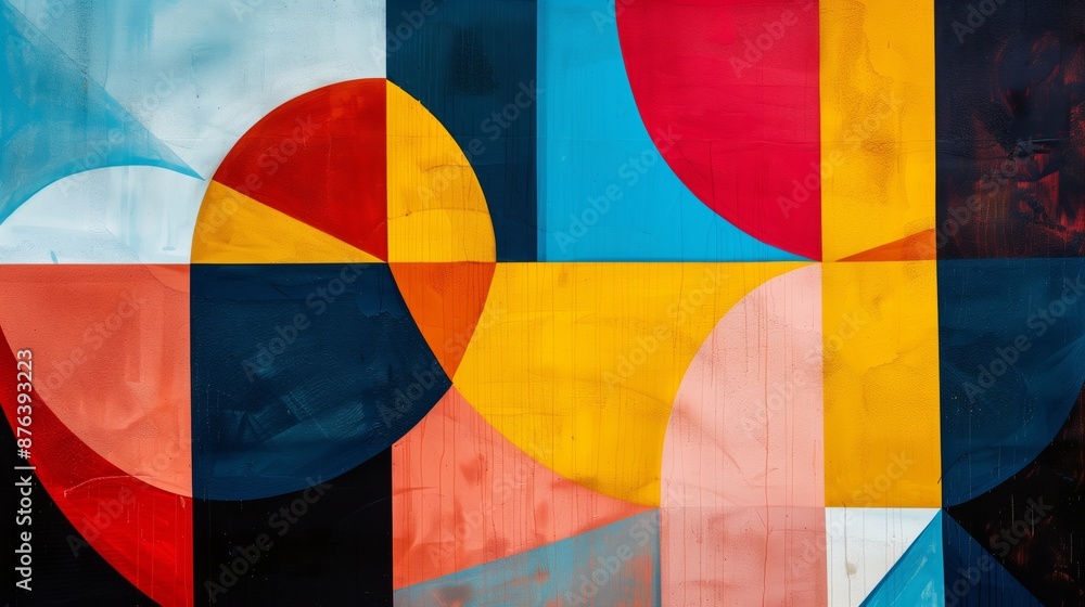 Poster modern geometric designs use bold shapes and vibrant colors, creating striking and dynamic compositi