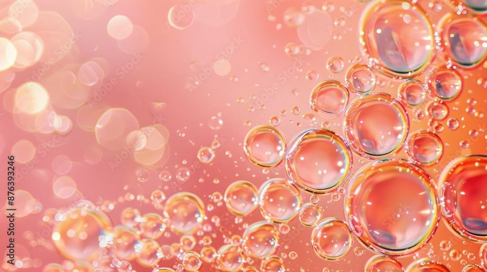 Canvas Prints oil bubbles on coral background with pink abstract space soft focus macro of oil drops on water copy