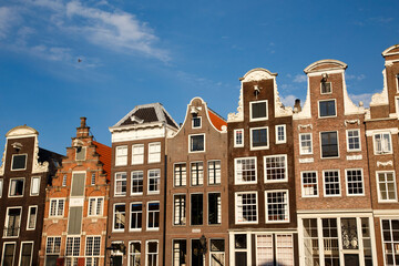 Panoramic view of Amsterdam canals and typical dutch houses