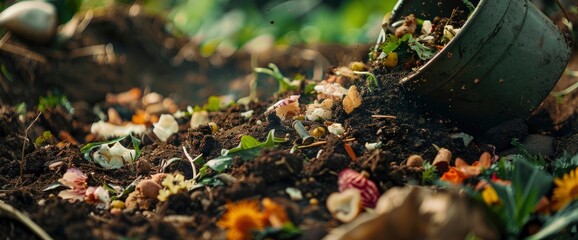 Obraz premium Composting Food Waste Into Soil, Feeling Responsible And Eco-Friendly