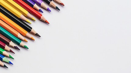Colored pencil on white background, empty space. 