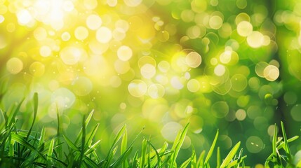 Obraz premium Green Grass Blades with Sun Bokeh Background