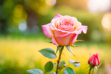 Fototapeta premium Pink Rose in Soft Focus Sunlight.